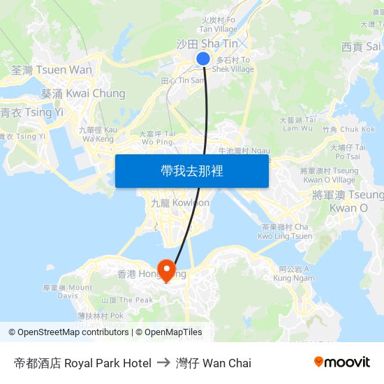帝都酒店 Royal Park Hotel to 灣仔 Wan Chai map