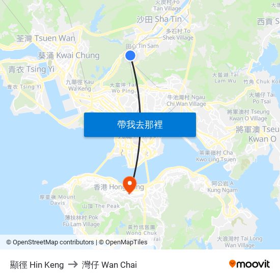 顯徑 Hin Keng to 灣仔 Wan Chai map