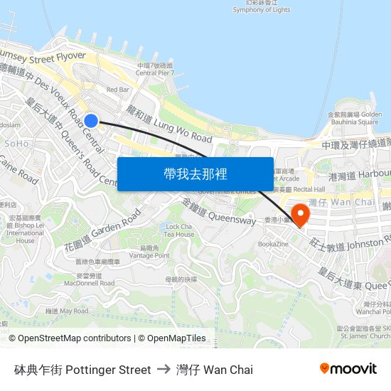 砵典乍街 Pottinger Street to 灣仔 Wan Chai map