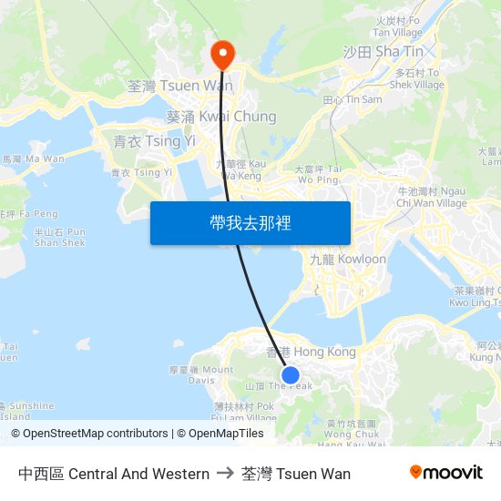 中西區 Central And Western to 荃灣 Tsuen Wan map