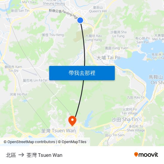 北區 to 荃灣 Tsuen Wan map