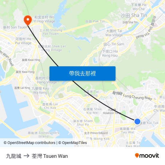 九龍城 to 荃灣 Tsuen Wan map
