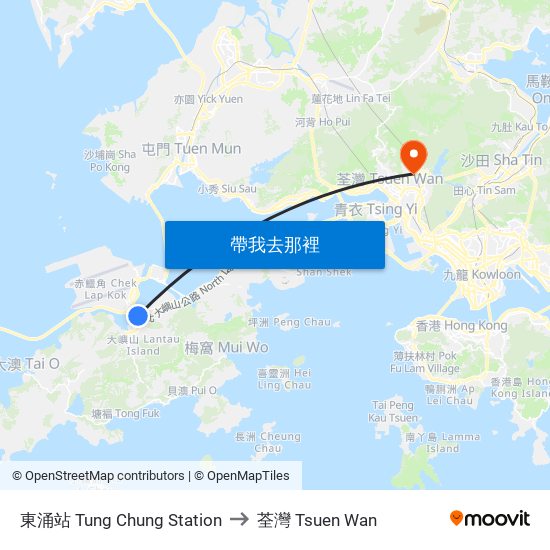 東涌站 Tung Chung Station to 荃灣 Tsuen Wan map