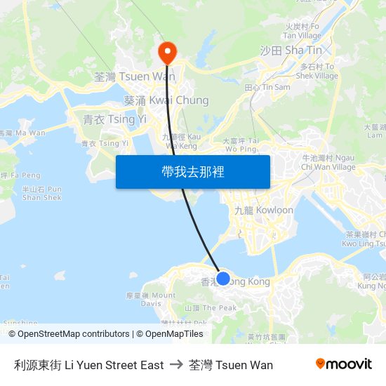 利源東街 Li Yuen Street East to 荃灣 Tsuen Wan map