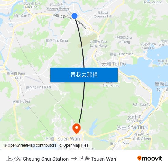 上水站 Sheung Shui Station to 荃灣 Tsuen Wan map