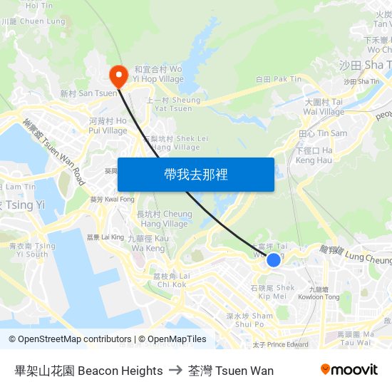 畢架山花園 Beacon Heights to 荃灣 Tsuen Wan map