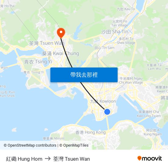 紅磡 Hung Hom to 荃灣 Tsuen Wan map