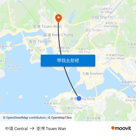 中環 Central to 荃灣 Tsuen Wan map