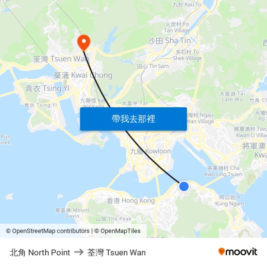 北角 North Point to 荃灣 Tsuen Wan map
