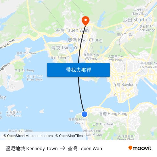 堅尼地城 Kennedy Town to 荃灣 Tsuen Wan map