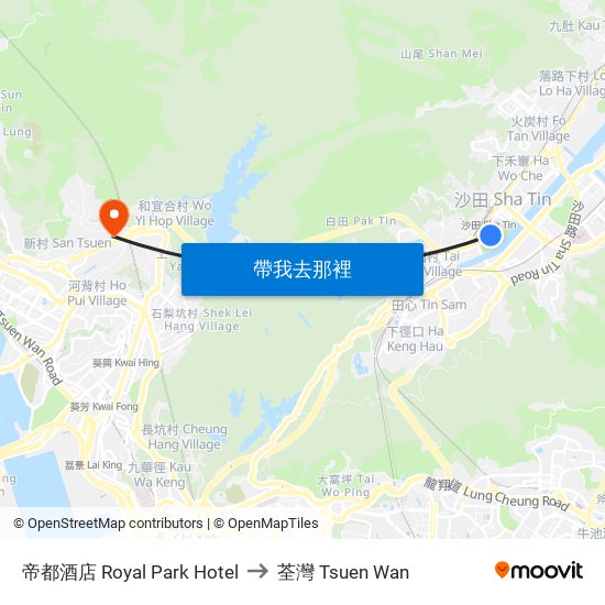 帝都酒店 Royal Park Hotel to 荃灣 Tsuen Wan map