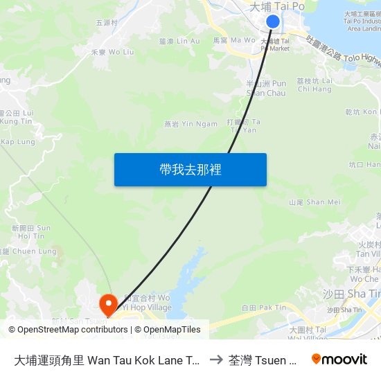 大埔運頭角里 Wan Tau Kok Lane Tai Po to 荃灣 Tsuen Wan map