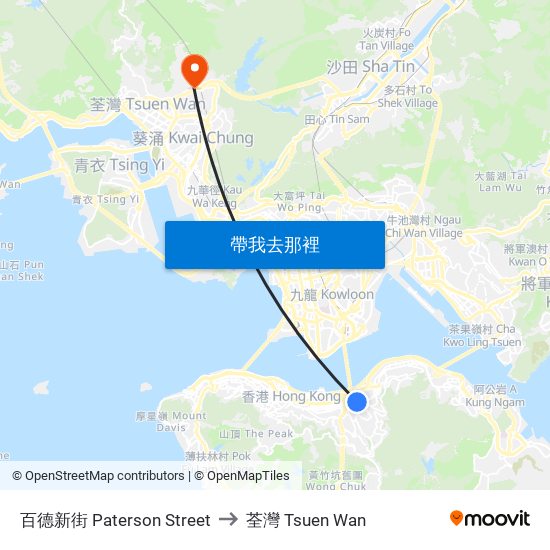 百德新街 Paterson Street to 荃灣 Tsuen Wan map