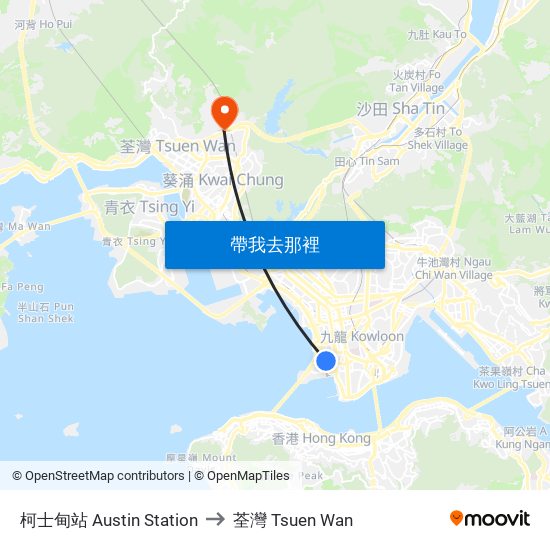 柯士甸站 Austin Station to 荃灣 Tsuen Wan map