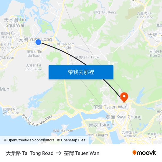 大棠路 Tai Tong Road to 荃灣 Tsuen Wan map