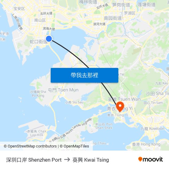 深圳口岸 Shenzhen Port to 葵興 Kwai Tsing map
