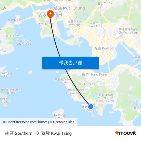 南區 Southern to 葵興 Kwai Tsing map