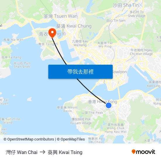 灣仔 Wan Chai to 葵興 Kwai Tsing map