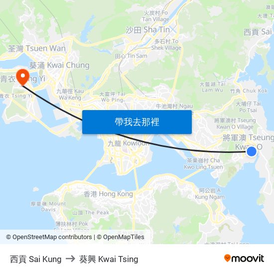 西貢 Sai Kung to 葵興 Kwai Tsing map