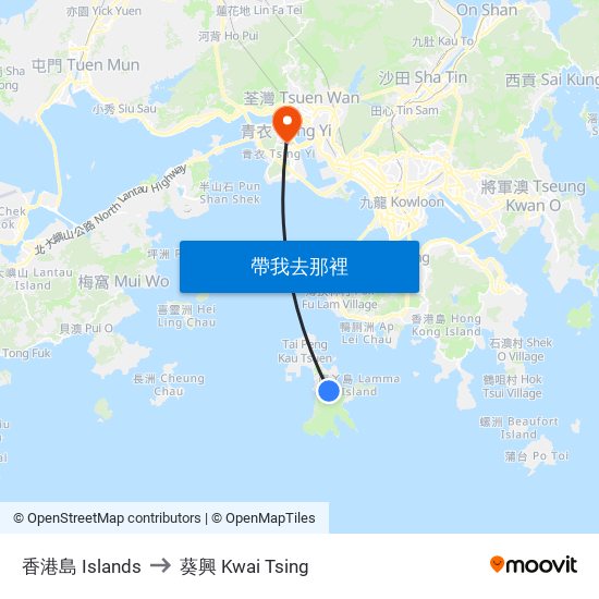 香港島 Islands to 葵興 Kwai Tsing map
