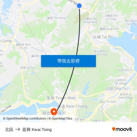 北區 to 葵興 Kwai Tsing map