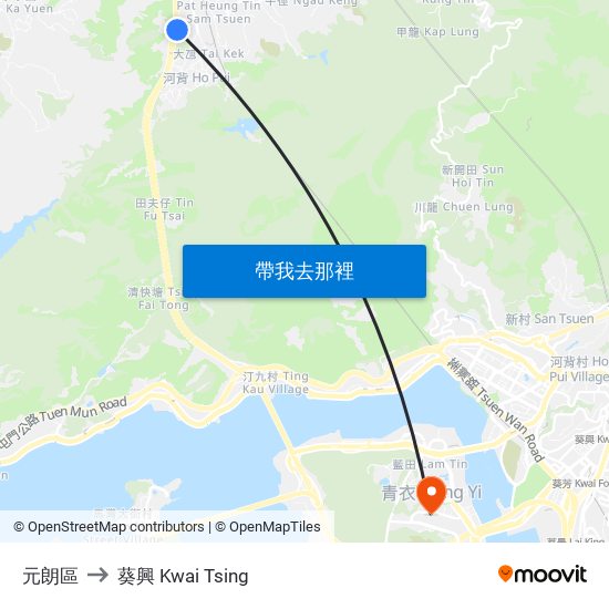 元朗區 to 葵興 Kwai Tsing map
