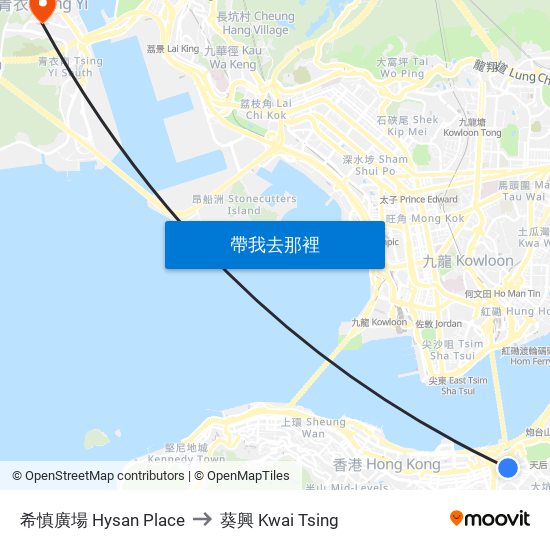 希慎廣場 Hysan Place to 葵興 Kwai Tsing map