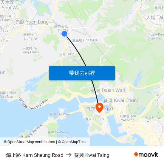 錦上路 Kam Sheung Road to 葵興 Kwai Tsing map