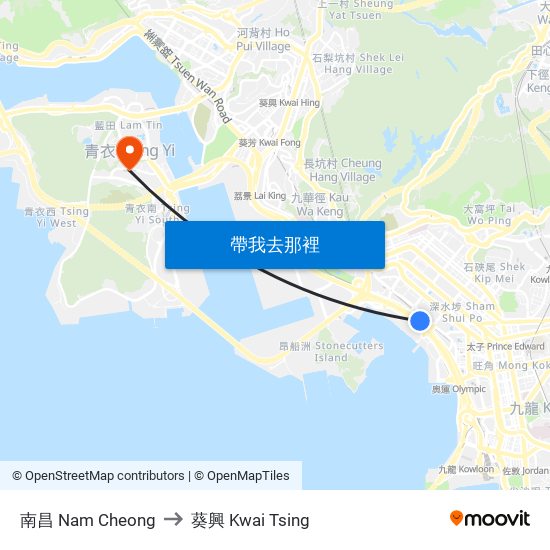 南昌 Nam Cheong to 葵興 Kwai Tsing map