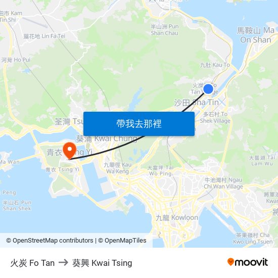 火炭 Fo Tan to 葵興 Kwai Tsing map