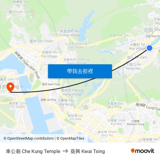 車公廟 Che Kung Temple to 葵興 Kwai Tsing map