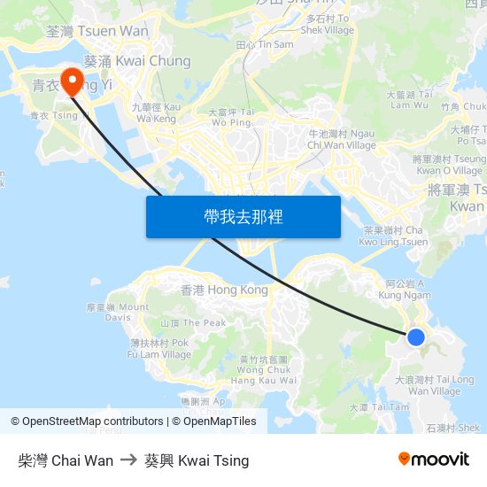 柴灣 Chai Wan to 葵興 Kwai Tsing map