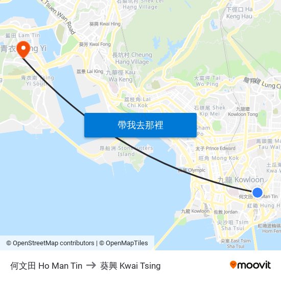 何文田 Ho Man Tin to 葵興 Kwai Tsing map