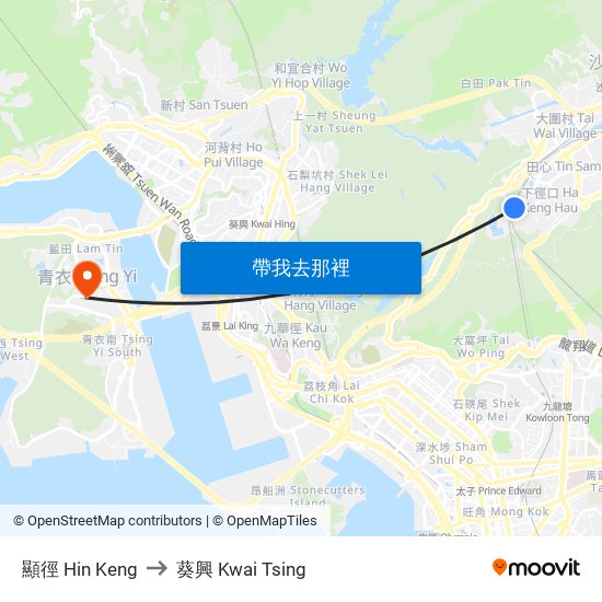 顯徑 Hin Keng to 葵興 Kwai Tsing map