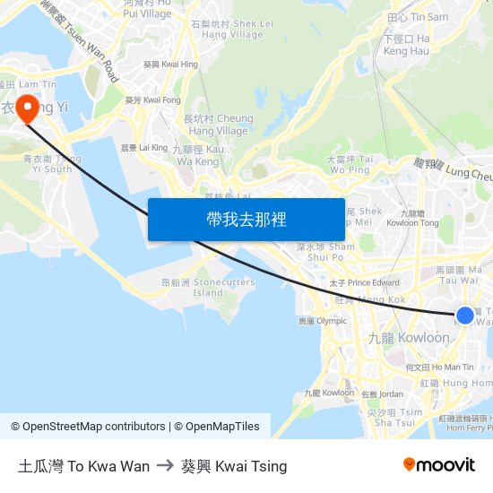 土瓜灣 To Kwa Wan to 葵興 Kwai Tsing map