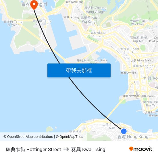 砵典乍街 Pottinger Street to 葵興 Kwai Tsing map