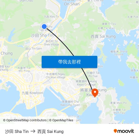沙田 Sha Tin to 西貢 Sai Kung map