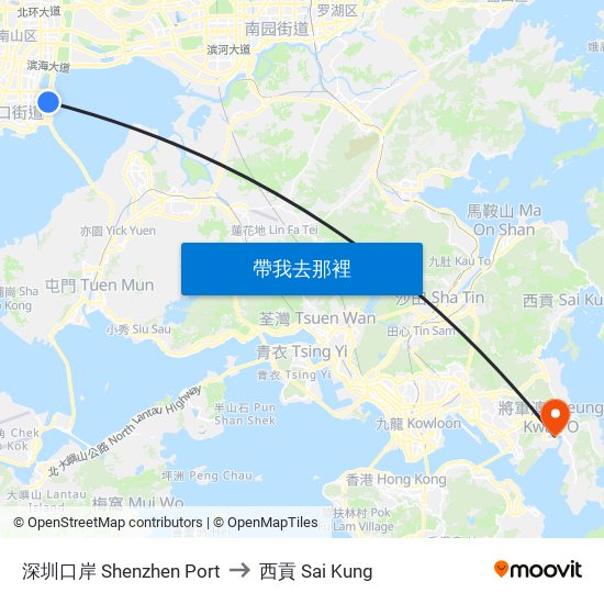深圳口岸 Shenzhen Port to 西貢 Sai Kung map