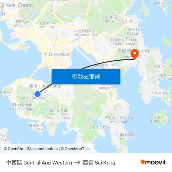 中西區 Central And Western to 西貢 Sai Kung map