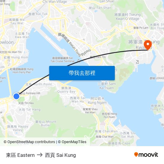 東區 Eastern to 西貢 Sai Kung map