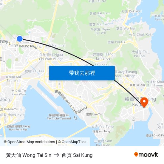 黃大仙 Wong Tai Sin to 黃大仙 Wong Tai Sin map