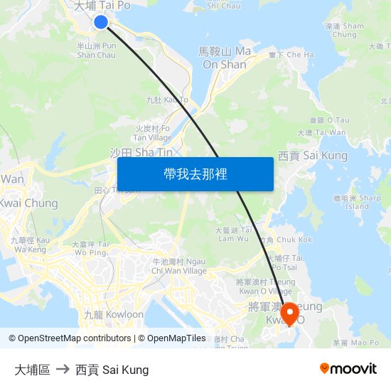 大埔區 to 西貢 Sai Kung map