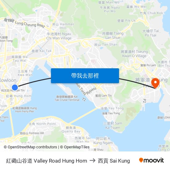 紅磡山谷道 Valley Road Hung Hom to 西貢 Sai Kung map