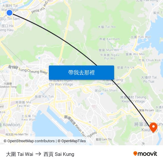大圍 Tai Wai to 西貢 Sai Kung map