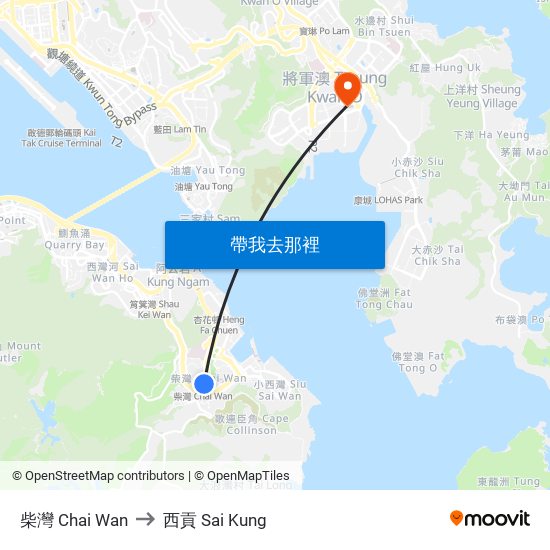 柴灣 Chai Wan to 西貢 Sai Kung map