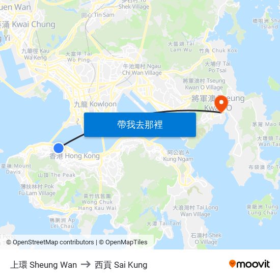 上環 Sheung Wan to 西貢 Sai Kung map