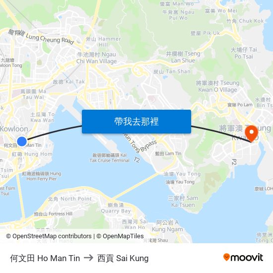 何文田 Ho Man Tin to 西貢 Sai Kung map