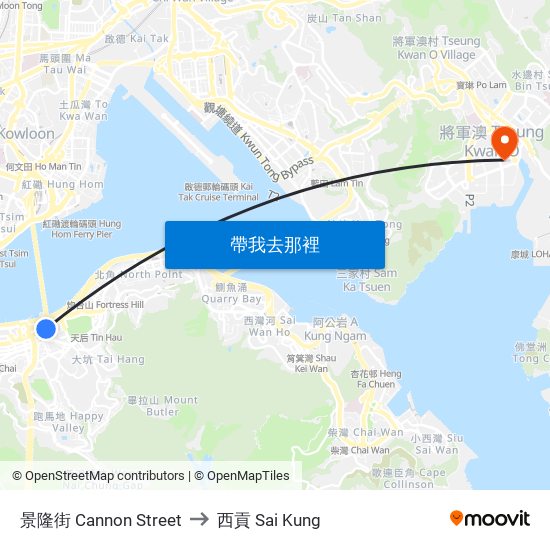 景隆街 Cannon Street to 西貢 Sai Kung map