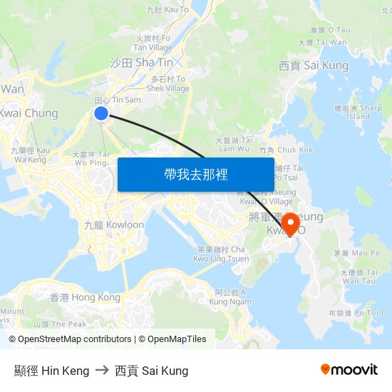 顯徑 Hin Keng to 西貢 Sai Kung map