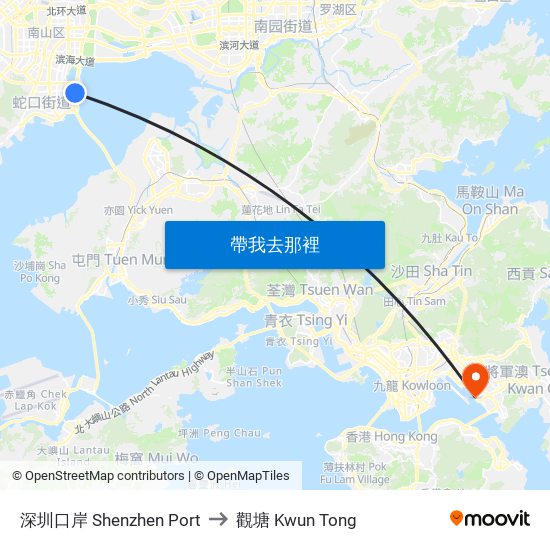 深圳口岸 Shenzhen Port to 觀塘 Kwun Tong map